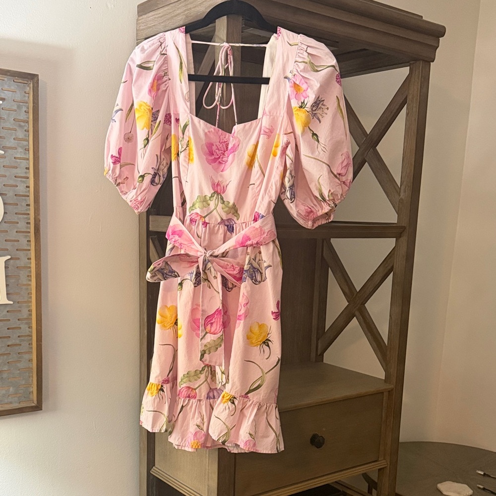 Beyond by Vera Pink Floral Dress with Puff Sleeves
